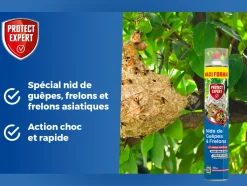 PROTECT EXPERT - Anti nids de guêpes & frelons - action choc & rapide - détruit les nids en 1 minute - 750ml