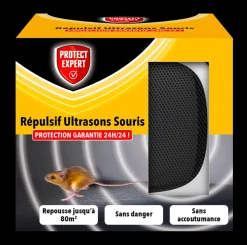 PROTECT EXPERT - Ultrasou - ultrason souris - répulsif à ondes pour souris - sans accoutumance - repousse jusqu'à 80m²