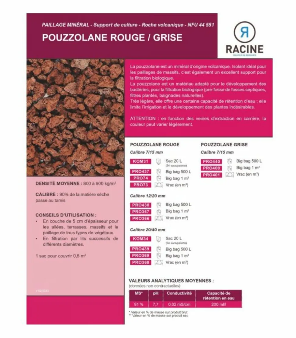 RACINE - Paillage minéral en pouzzolane rouge 7/15 big bag 1 m3 pour 20m2