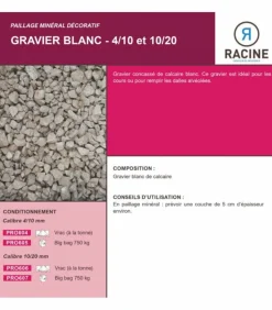 RACINE - Paillage minéral gravier blanc 4/10mm, big bag 750 kg - pro 605