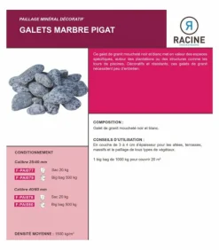 RACINE - Paillage minéral galet marbre pigat 40-60mm, 10 sacs 20 kg - f-pai078-10x20