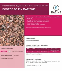 RACINE - Paillage végétal biodégradable écorces de pin maritime, sac 50 l - kom37