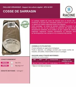 RACINE - Paillis de cosses de sarrasin, double fonction - 36 sacs de 50 l - pro93-36x50