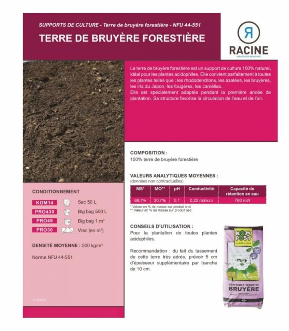 RACINE - Terre de bruyère forestière plantes acidophiles big bag 1 m3