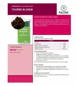 RACINE - Tourbe blonde de sphaignes, sac de 70 litres - pro98