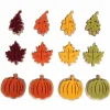 RAYHER - 12 mini citrouilles et feuilles en bois adhésives - 3 types et 4 couleurs - 3,7 cm
