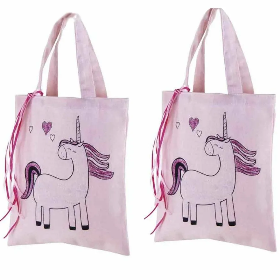 RAYHER - 2 sacs en coton rose 25 x 20 cm - licorne