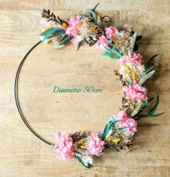 RECONCILIATION VEGETALE - Couronne murale de fleurs séchées honorine d50cm