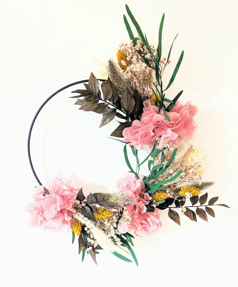 RECONCILIATION VEGETALE - Couronne murale de fleurs séchées honorine d20cm