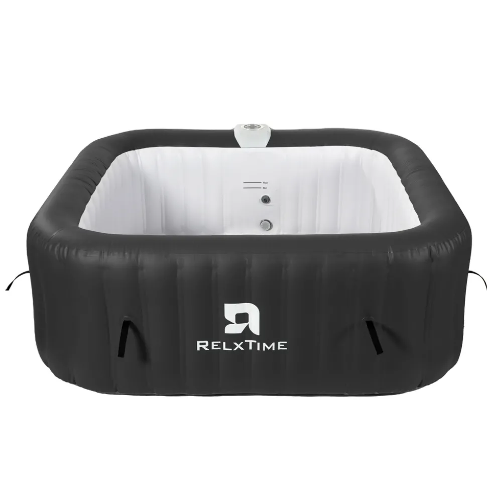 RELXTIME - Spa gonflable 6 places carré - relxtime - 130 jets - noir - filtre et bâche inclus