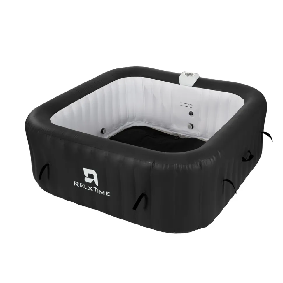 RELXTIME - Spa gonflable 6 places carré - relxtime - 130 jets - noir - filtre et bâche inclus