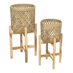 RENDEZ-VOUS DÉCO - Mila - cache-pot pieds en teck et bambou (lot de 2)