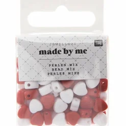RICO DESIGN - 165 perles coeur 5 x 7 mm - blanc et rouge