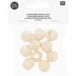 RICO DESIGN - 10 perles rondes macramé - bois nature - 20 mm