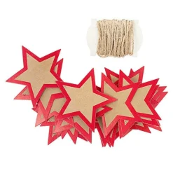 RICO DESIGN - 24 étiquettes à suspendre étoiles kraft & rouges