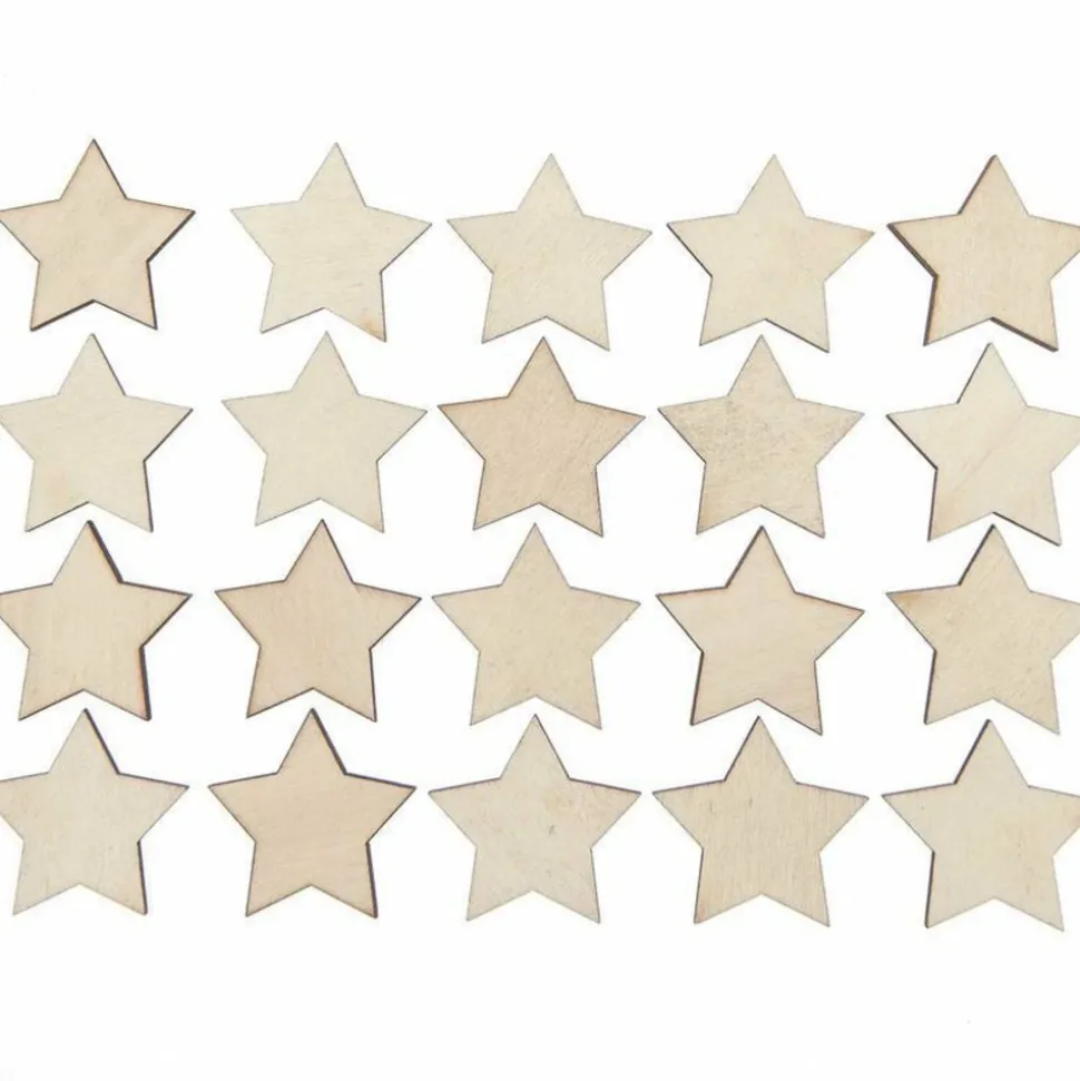RICO DESIGN - 20 étoiles en bois naturel petit 30 mm