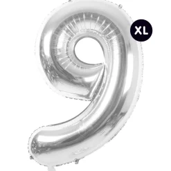 RICO DESIGN - Ballon aluminium chiffre "9" argenté, haut. 86 cm