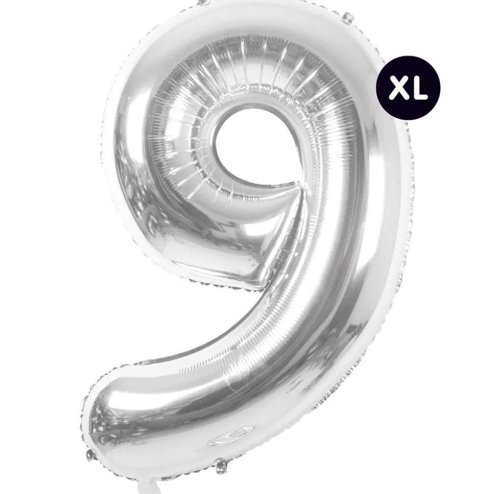 RICO DESIGN - Ballon aluminium chiffre "9" argenté, haut. 86 cm