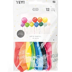 RICO DESIGN - Ballons "Happy birthday" couleurs mixées, H. 30 cm, x 12 pièces