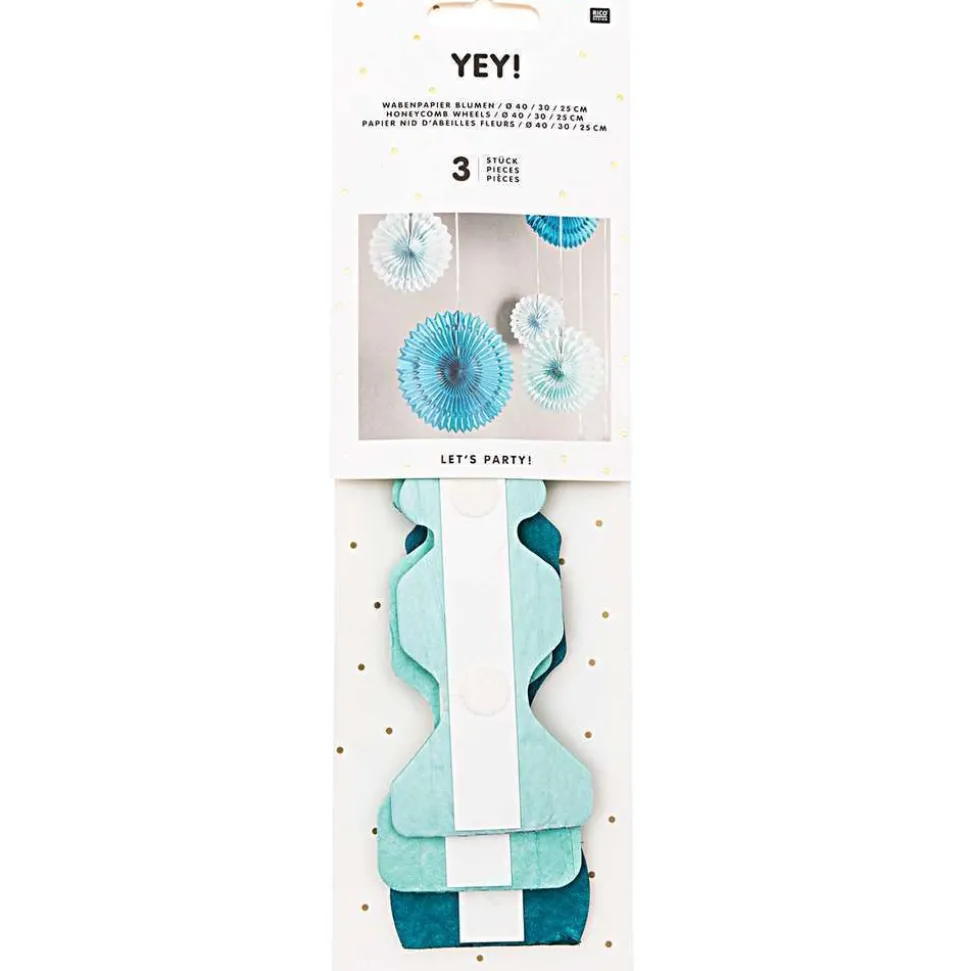 RICO DESIGN - Papier nid abeilles fleurs aqua (x3), diamètre 40 cm, 30 cm et 25 cm