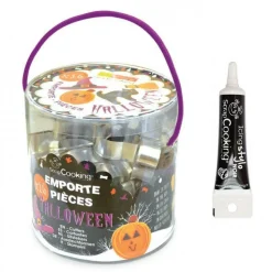SCRAPCOOKING - Seau 16 emporte-pièces à pâtisserie halloween + stylo alimentaire noir