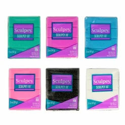 SCULPEY - Kit 6 pâtes polymères pailletées 57 g