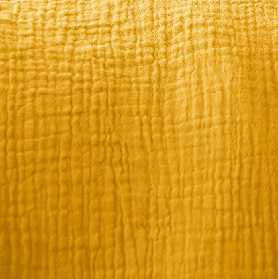 Set de 2 rideaux en gaze de coton or. Tissu gaufré. 2x 135x240cm avec œillets