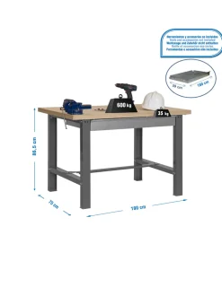 SIMONRACK - Etabli simonwork bt6l mdf 1box 1800x750 gris/bois - 865x1800x750 600kg - simonrack