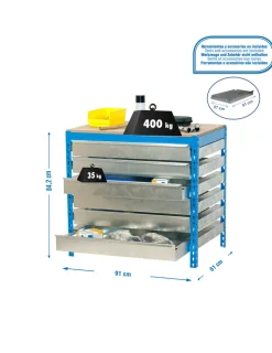 SIMONRACK - Etabli simonwork bt5 box6 900 bleu/bois - 842x910x610 600kg - simonrack