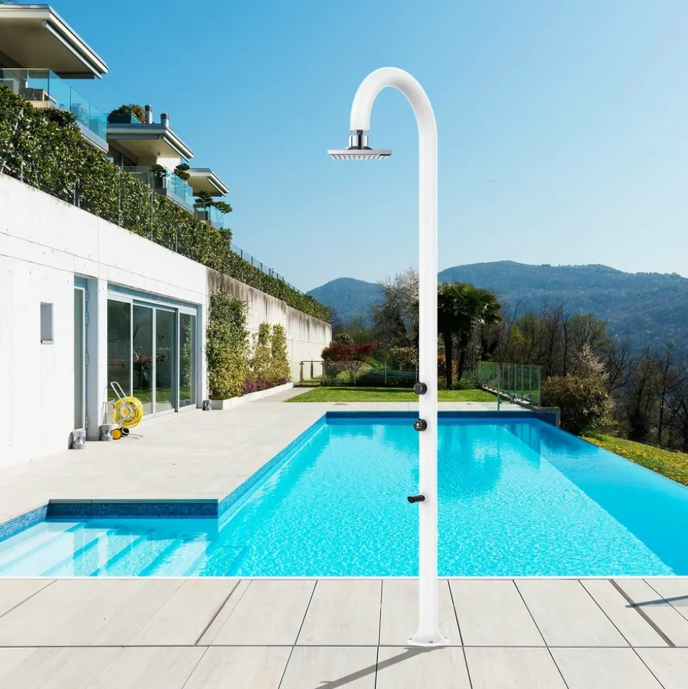 SINED - Douche blanche en alu avec led eau chaudefroide et lavepieds