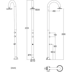 SINED - Douche grise led 3 jets avec capteur usage interieurexterieur