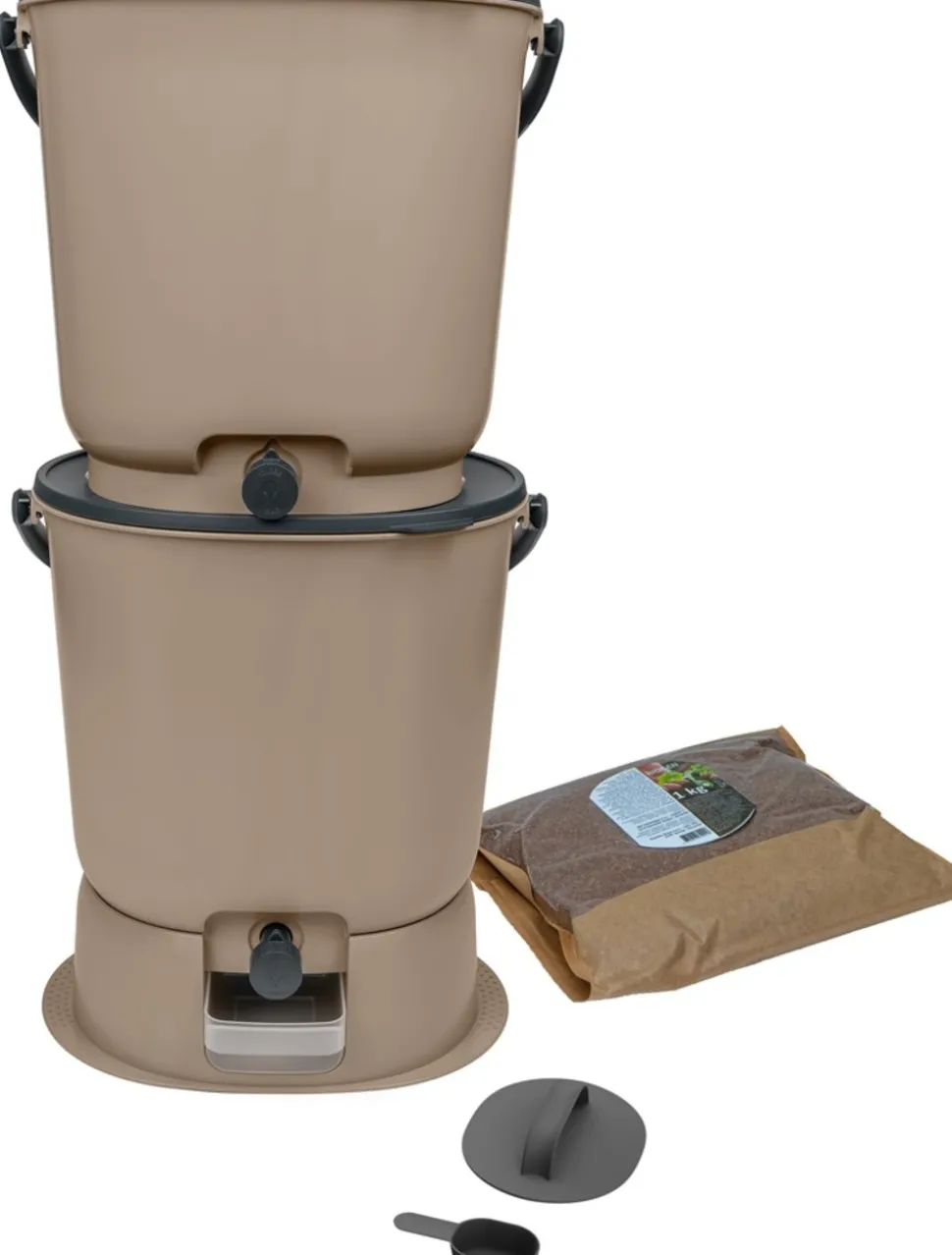 SKAZA - Lot de 2 composteurs bokashi essential 15,3l+1kg de brain+1 base-capuccino