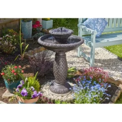 SMART GARDEN - Fontaine solaire bain d'oiseau 2 niveaux versailles