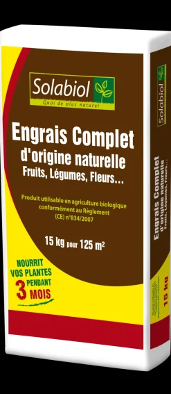 SOLABIOL - Solabiol engrais complet - 15kg - sac - mini-granulés - epandage facile & sans poussière - double action socomp15