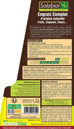 SOLABIOL - Solicomp1 - engrais complet liquide - 1l - engrais universel - facile à doser - utilisable en agriculture biologique