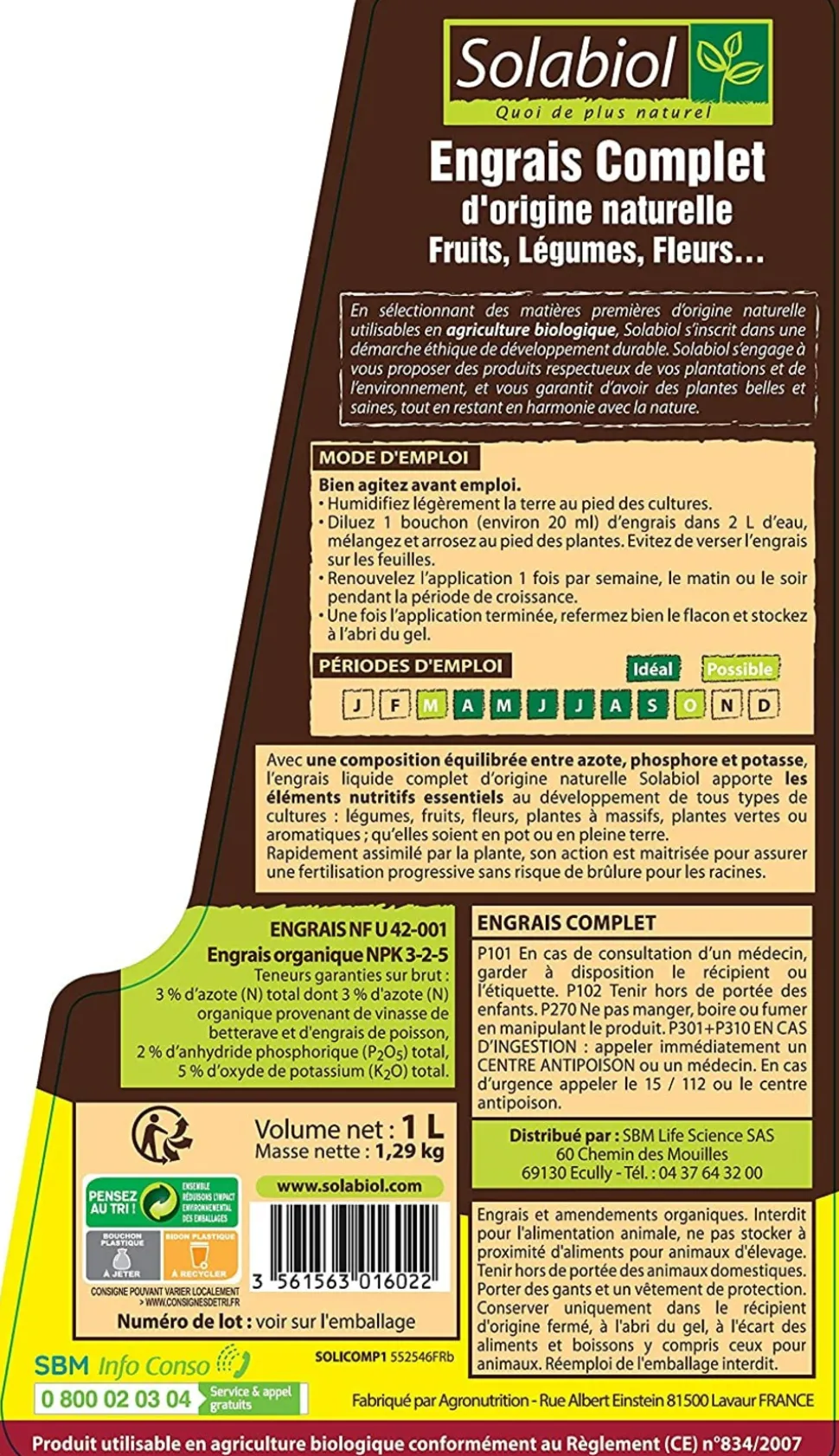 SOLABIOL - Solicomp1 - engrais complet liquide - 1l - engrais universel - facile à doser - utilisable en agriculture biologique