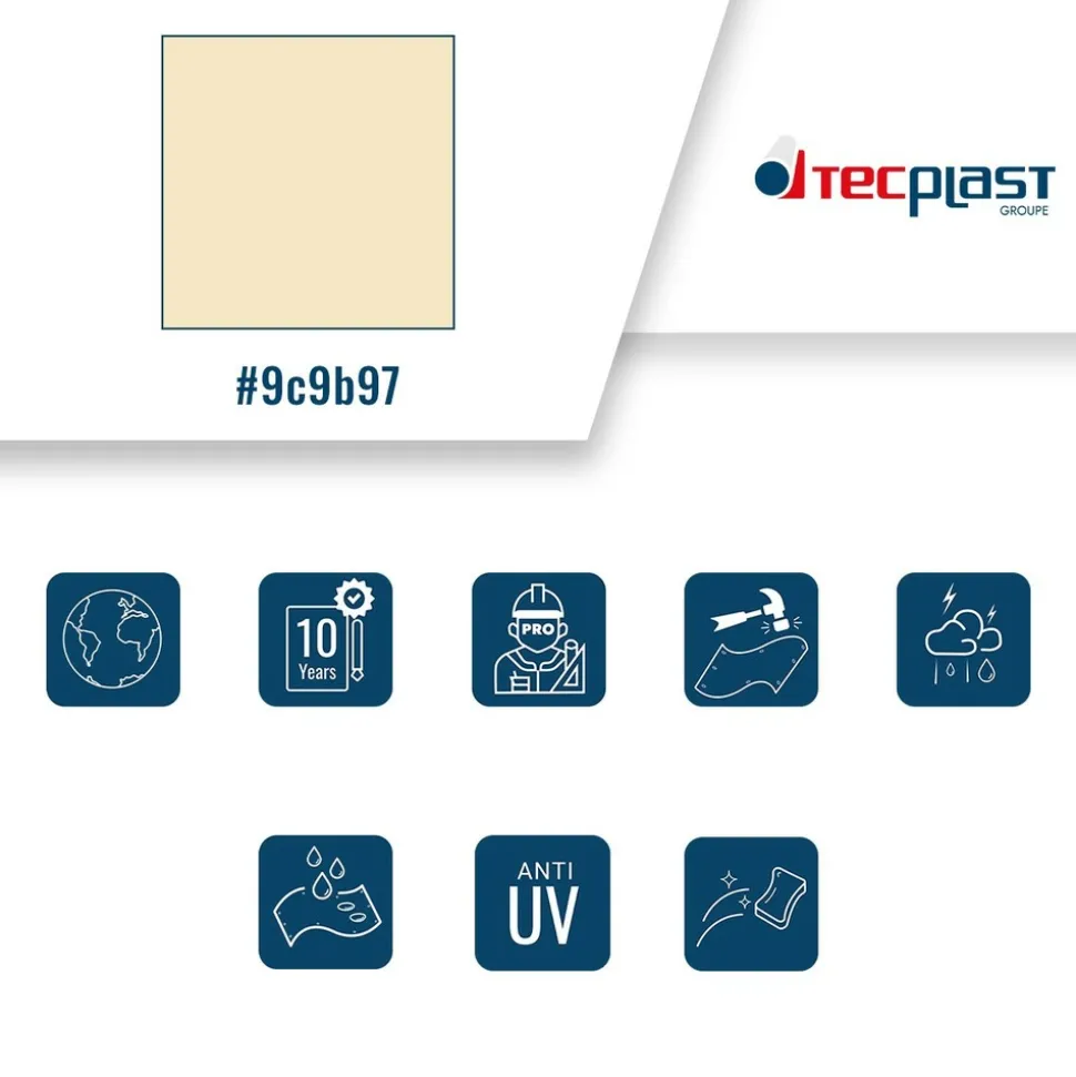 TECPLAST - Toile pergola sans oeillets 3x3 m xp640pr ivoire - garantie 10 ans tecplast