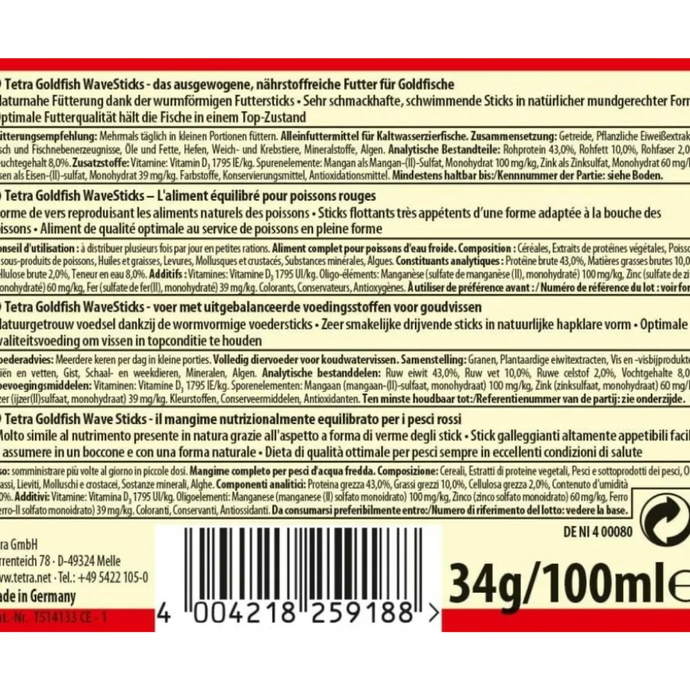 TETRA - Goldfish wave sticks 34 g -100 ml aliment complet pour les poissons rouge