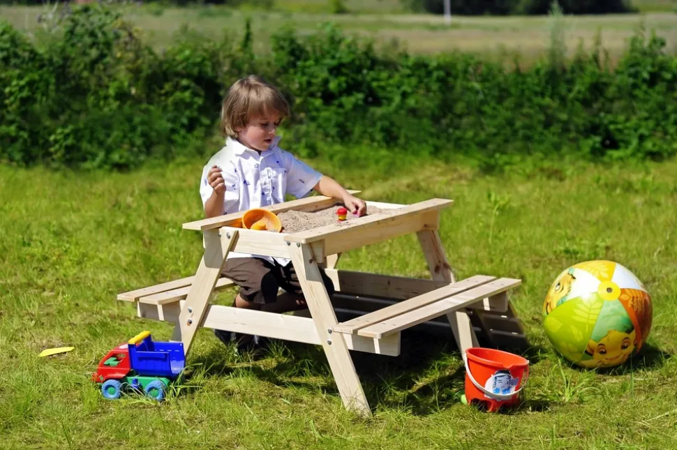 TIMBELA - Table enfant pour le jardin - table et chaise enfant avec boite de rangement -90x90xh50 cm - m010-1