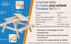 TIMBELA - Table enfant pour le jardin - table et chaise enfant avec boite de rangement -90x90xh50 cm - m010-1