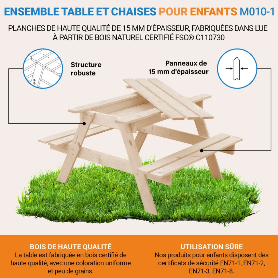 TIMBELA - Table enfant pour le jardin - table et chaise enfant avec boite de rangement -90x90xh50 cm - m010-1