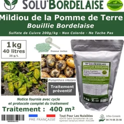 TOUT POUR LES NUISIBLES - Solu'bordelaise - 1 kg de bouillie bordelaise - mildiou de la pomme de terre- utilisable agriculture biologique