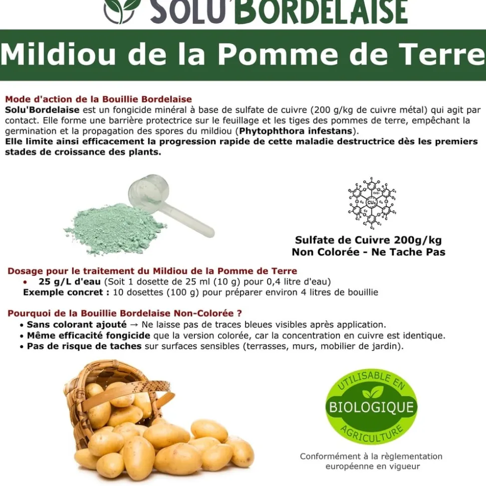 TOUT POUR LES NUISIBLES - Solu'bordelaise - 5 kg de bouillie bordelaise - mildiou de la pomme de terre - utilisable agriculture biologique - 5 sachetsde 1kg