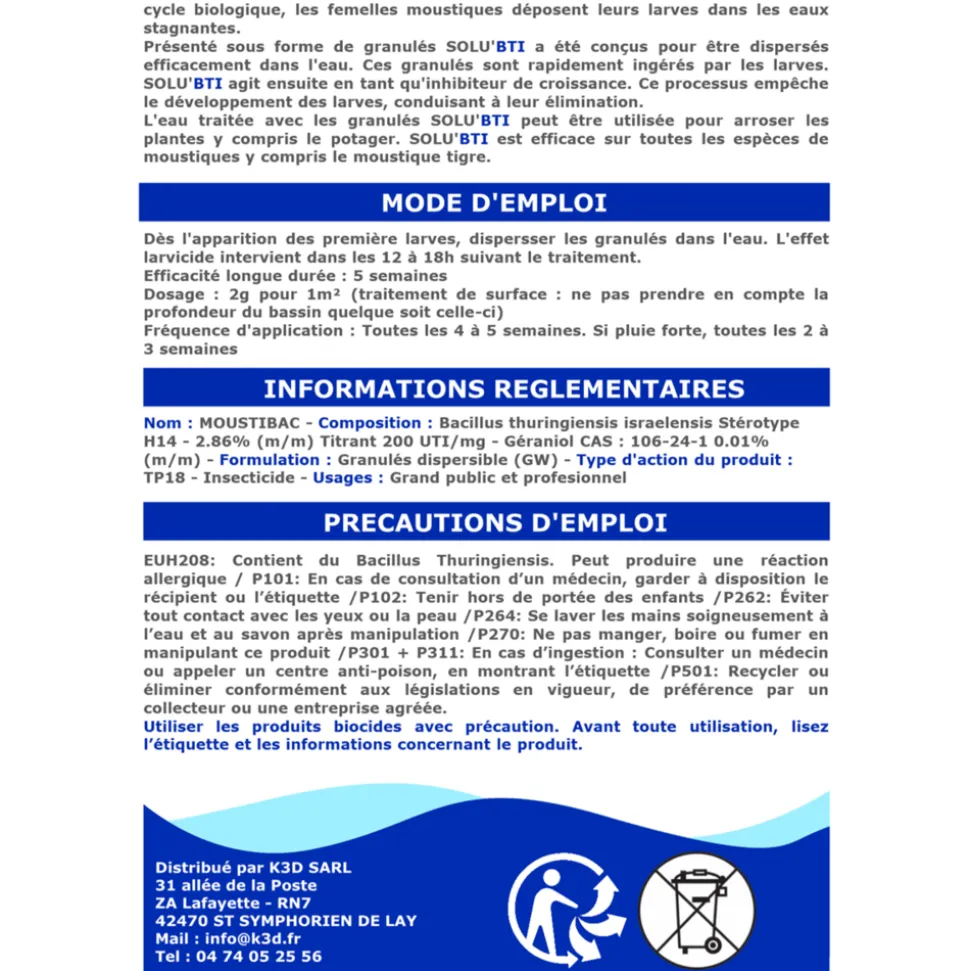 TOUT POUR LES NUISIBLES - Solu'bti - moustiques - 400 gr de larvicide biologique