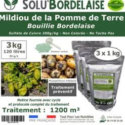 TOUT POUR LES NUISIBLES - Solu'bordelaise - 3 kg de bouillie bordelaise - mildiou de la pomme de terre - utilisable agriculture biologique - 3 sachets de 1kg
