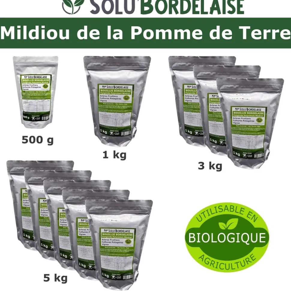 TOUT POUR LES NUISIBLES - Solu'bordelaise - 3 kg de bouillie bordelaise - mildiou de la pomme de terre - utilisable agriculture biologique - 3 sachets de 1kg