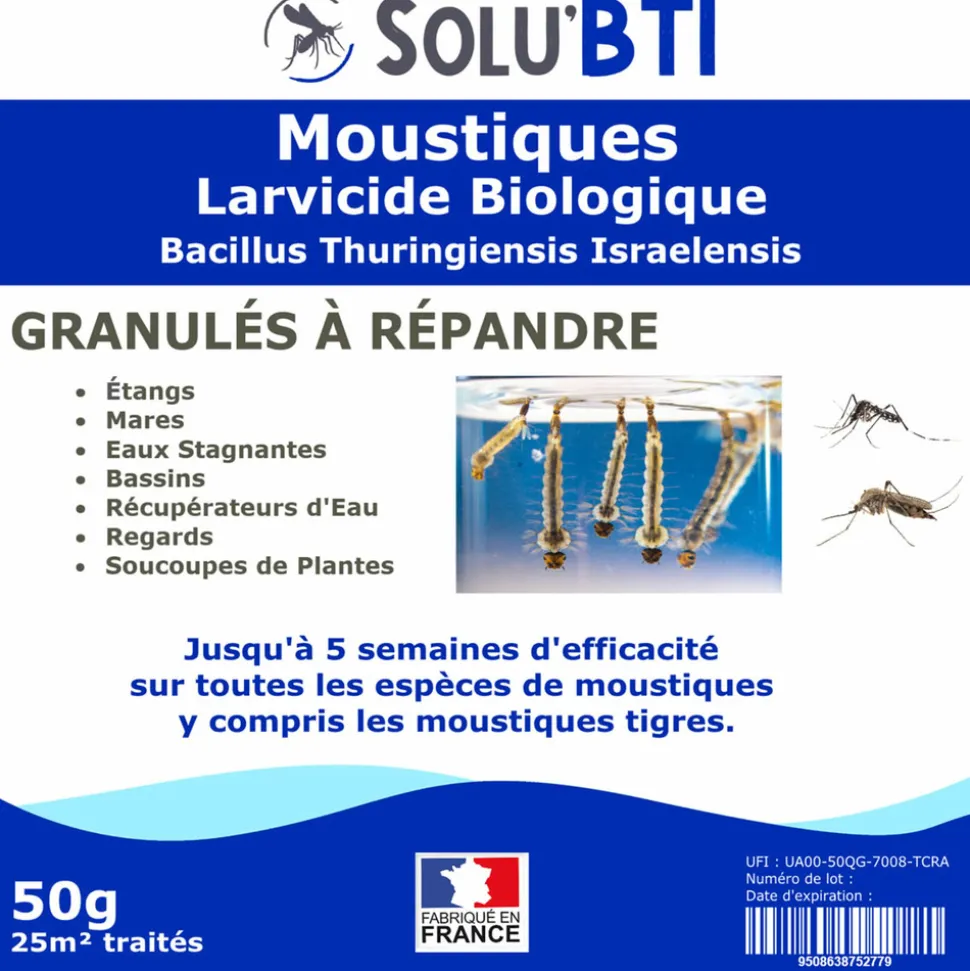 TOUT POUR LES NUISIBLES - Solu'bti - moustiques - 50 gr de larvicide biologique