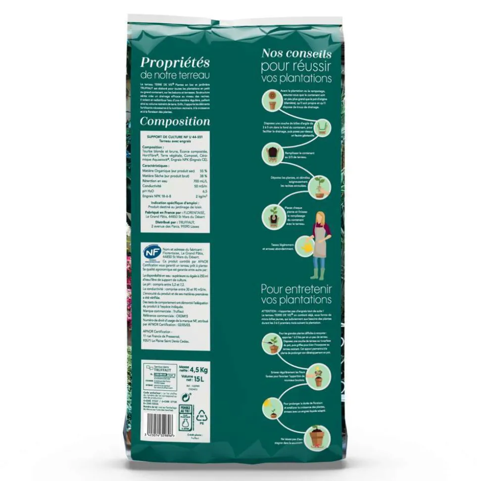 TRUFFAUT - Terreau 'Terre de Vie®' pour plantes en bacs et jardinières- 15 litres
