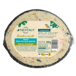 TRUFFAUT BIODIVERSITÉ - Boule de graisse noix de coco pour oiseaux du jardin - 200 g
