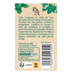 TRUFFAUT BIODIVERSITÉ - Mangeoire Nuance en métal noir pour oiseaux L.20 x l.20 x H.29cm